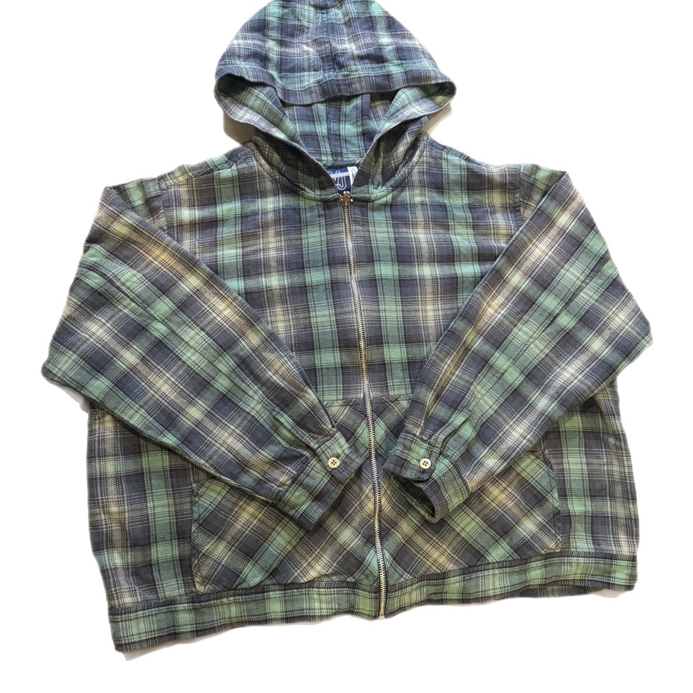 Flannel Style Green Plaid Kids Jacket with Hood